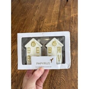 Papyrus Cottage Home Cream Gold Salt Pepper Shaker Set Ceramic‎ BNIB